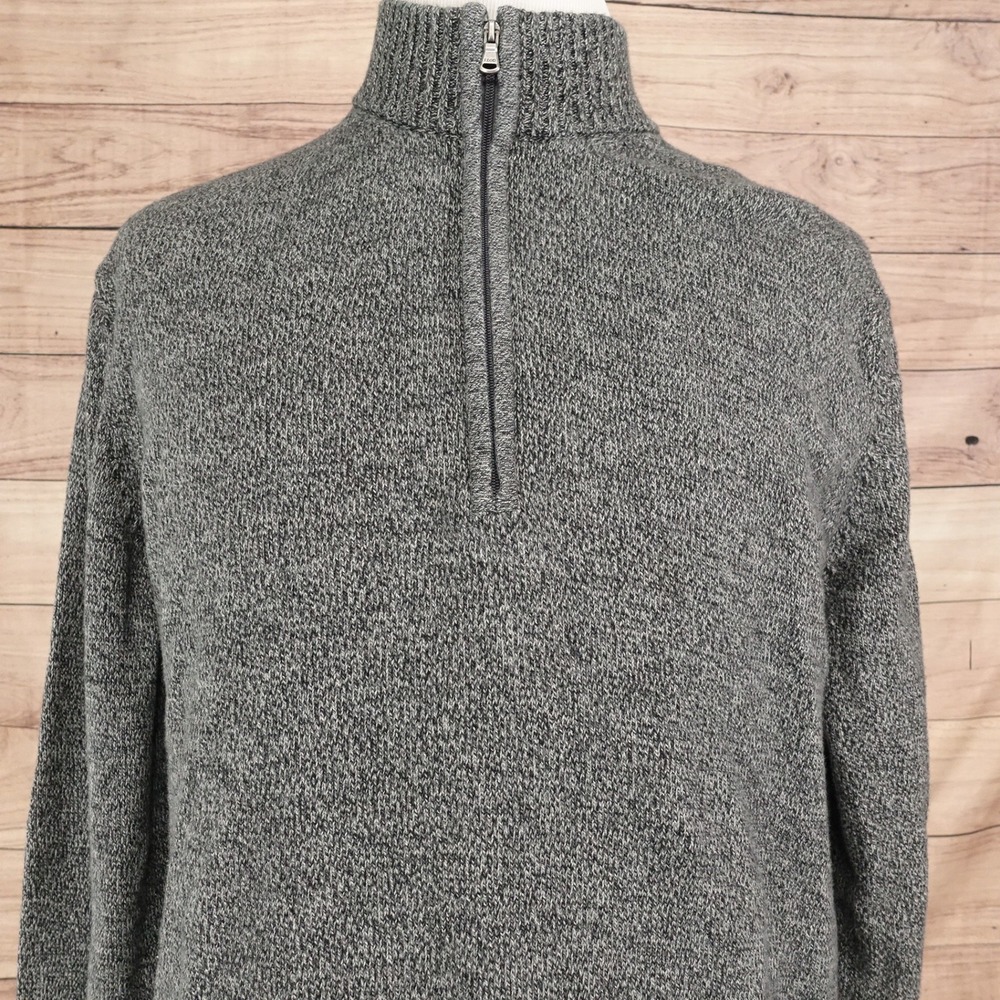 IZOD Quarter Zip Sweater Mens Large Grey Cotton Marled Pullover